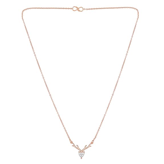 Mahi Deer Heart Shaped Necklace Pendant Chain with Cubic Zirconia Valentine Gift for Women - Image 2
