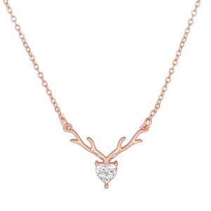 Mahi Deer Heart Shaped Necklace Pendant Chain with Cubic Zirconia Valentine Gift for Women