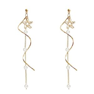 RUVEE Metal Alloy Twinking Stars & Synthetic Pearl Gold Plated Earrings for Women & Girls