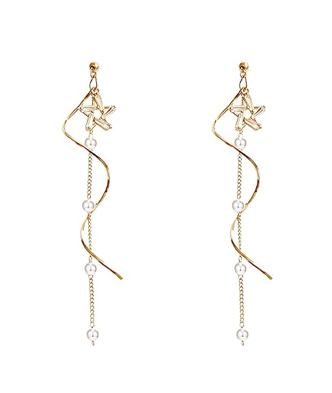 RUVEE Metal Alloy Twinking Stars & Synthetic Pearl Gold Plated Earrings for Women & Girls