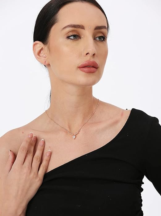 Mahi Deer Heart Shaped Necklace Pendant Chain with Cubic Zirconia Valentine Gift for Women - Image 3