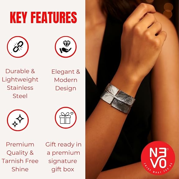 N3VO Anti-tarnish Adjustable Bangles for Women Stylish – Floral, Leaf Charm Design, Elegant Open Cuff Stainless Steel Fashion Girls Jewelry for Casual, Festive and Gifting - Image 3