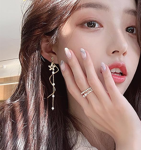 RUVEE Metal Alloy Twinking Stars & Synthetic Pearl Gold Plated Earrings for Women & Girls - Image 2