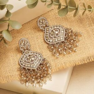 Zaveri Pearls Champagne Color Dazzling Stones & Cluster Beads Drop Dangler Earring