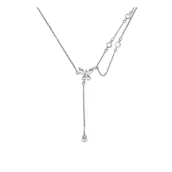KRAFYA Elegant Double Layer Butterfly Pendant Necklace for Women – Delicate Zircon Chain Jewelry - Image 4
