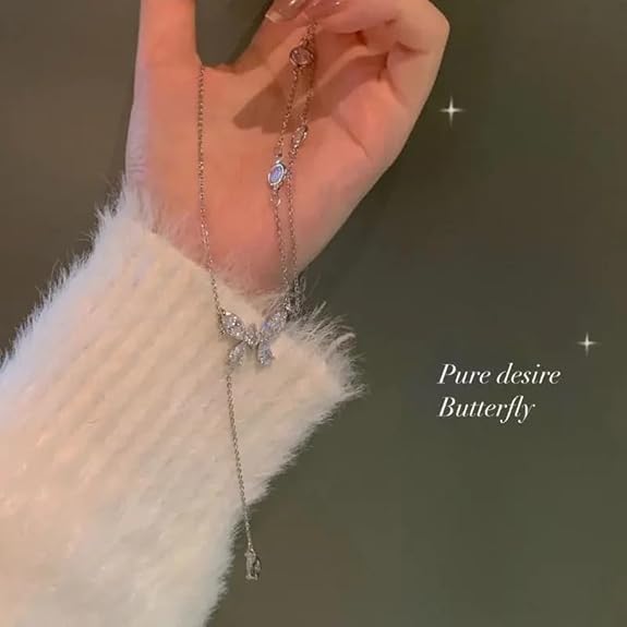 KRAFYA Elegant Double Layer Butterfly Pendant Necklace for Women – Delicate Zircon Chain Jewelry - Image 2