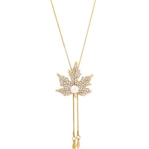 Yellow Chimes Maple Leaf Latest Trend Crystal Long Chain Pendant Necklace for Womena nd Girls