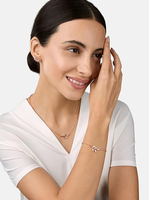 MINUTIAE Vine Shape Pendant Necklace Chain Bracelet And Earring Jewellery Combo Set With Solitaire Crystal Diamond For Women and Girls - Image 3