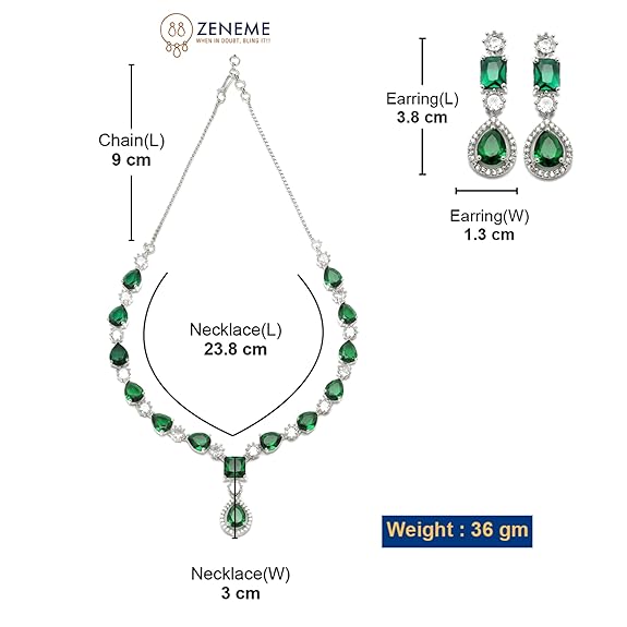 ZENEME Rhodium-Plated American Diamond Studded Fashionable Necklace With Earrings Jewellery Set For Girls and Women - Image 4