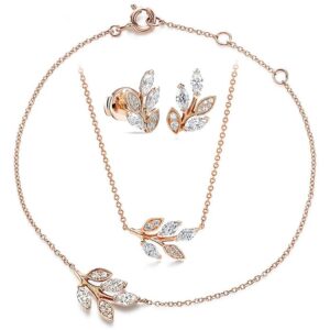 MINUTIAE Vine Shape Pendant Necklace Chain Bracelet And Earring Jewellery Combo Set With Solitaire Crystal Diamond For Women and Girls