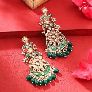 Yellow Chimes Ethnic Gold Plated Meenakari Traditional Kundan Studded Floral Design Pearl Chandbali Earrings for Women and Girls